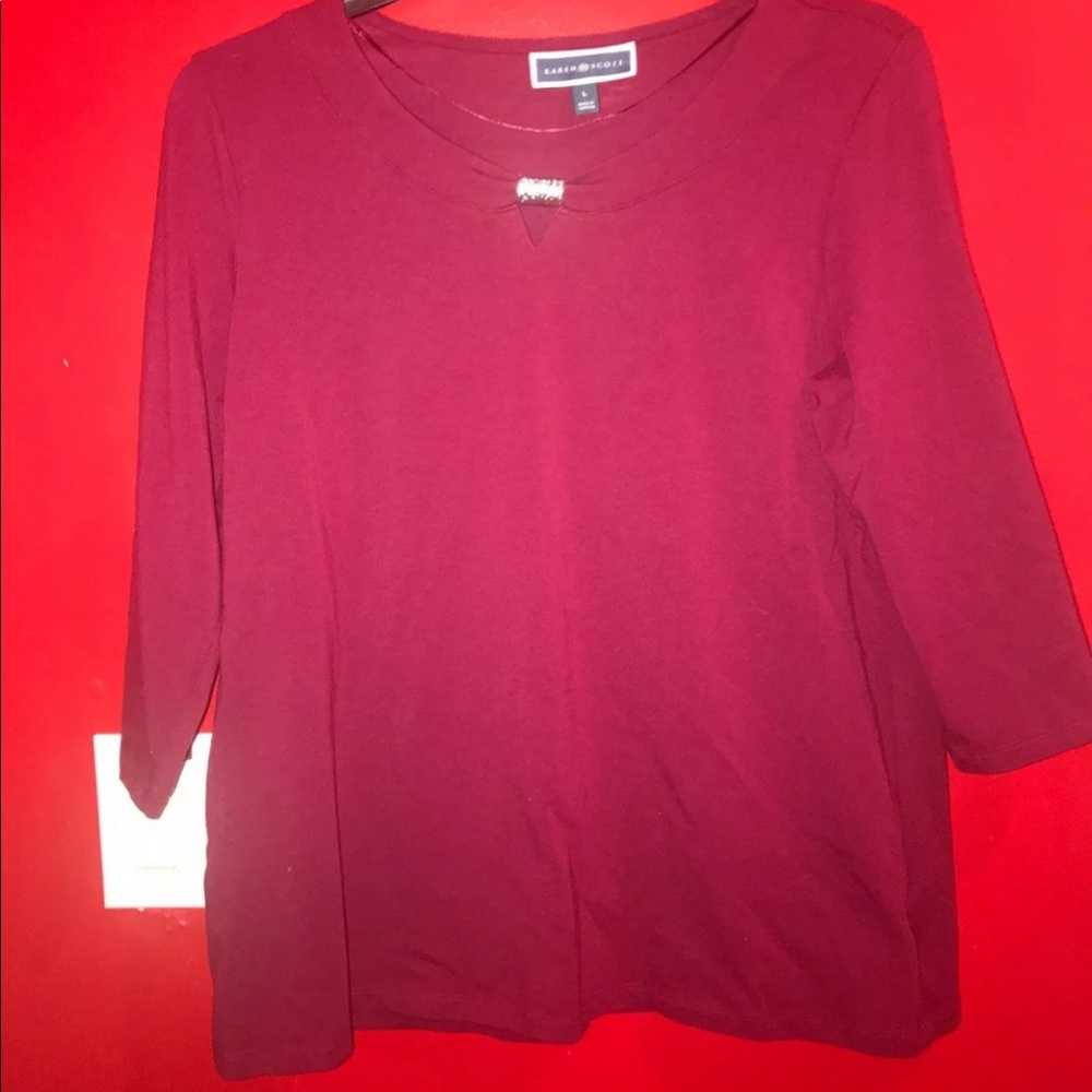Karen Scott Red long sleeve shirt with bow Large